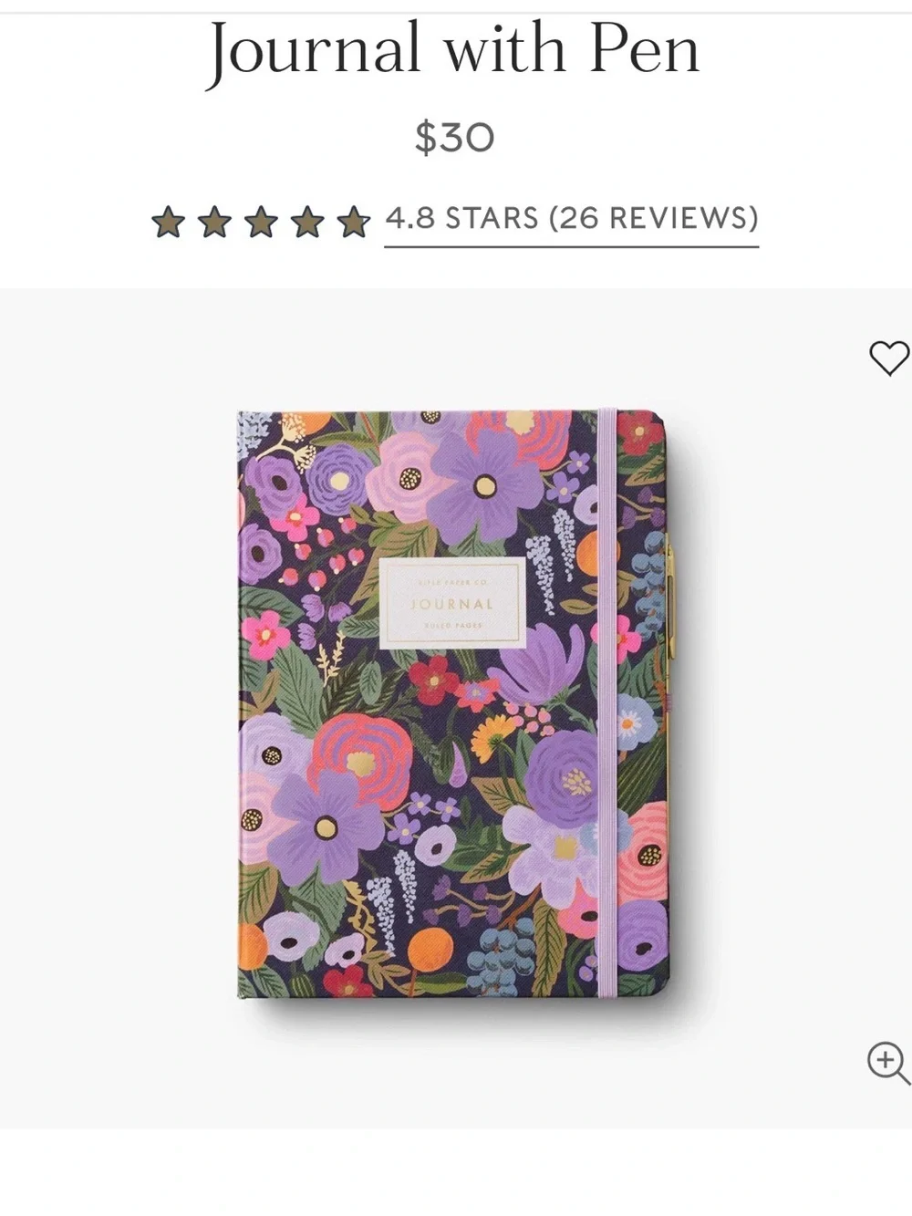 Riffle paper Co. Journal with pen “Garden Party Violet” 144 pages